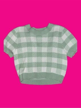 Aeropostale Mint Green and White Check Short-Sleeve Knit Sweater